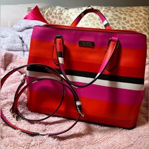 Kate Spade Laurel Way Bonita Stripe Evangeline Satchel Tote Crossbody Bag (flaw)